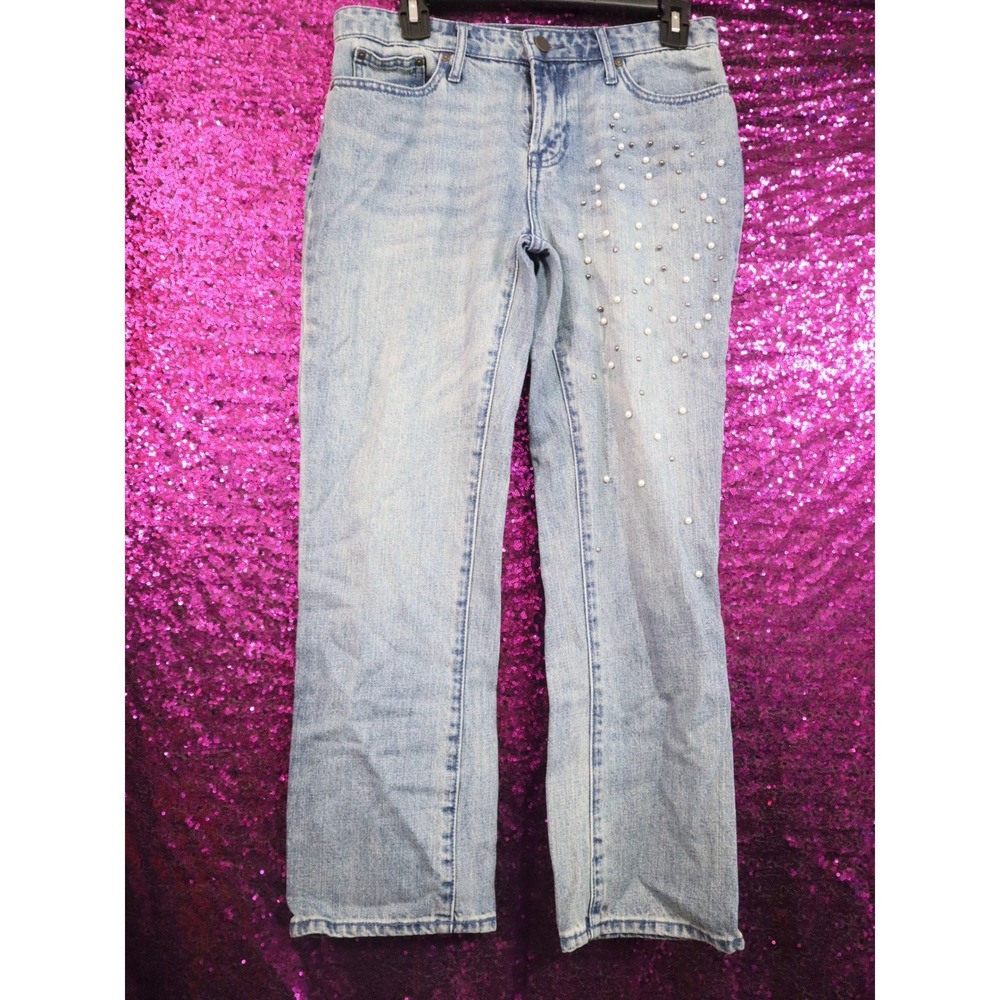 Blue Pearl Studded Jeans 2 Who What Wear Women Light Wash Straight Leg Denim